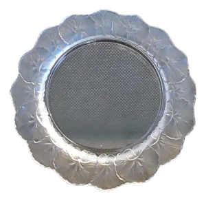 French Crystal Glass Plate with Frosted Flower Wreath and Polished Base from Lalique, 1970s