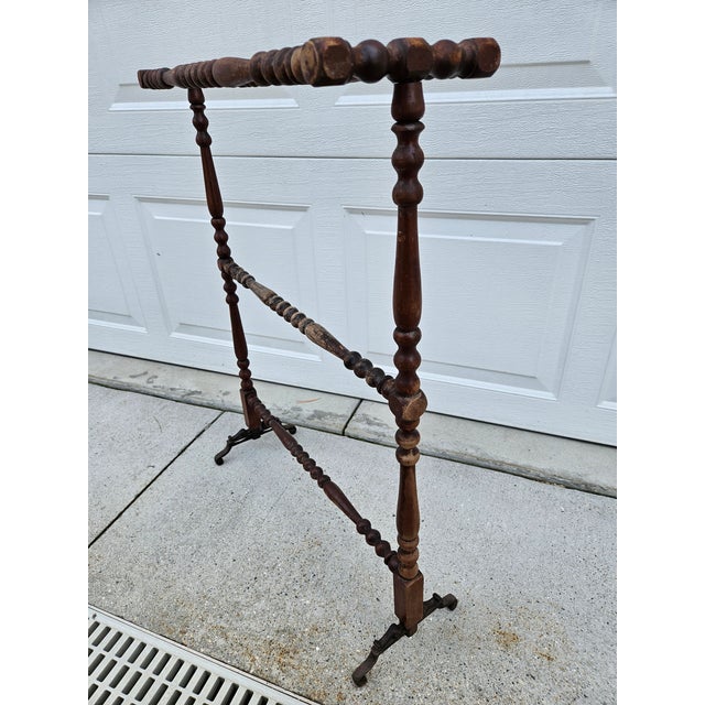 Victorian Antique Quilt Rack With Turned Supports and Cast Iron Feet For Sale - Image 3 of 13