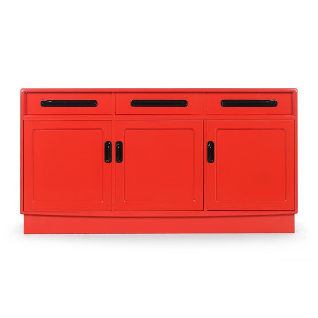 Red Lacquered Wooden Sideboard with 3 Doors and 3 Drawers, 1960s For Sale - Image 5 of 5