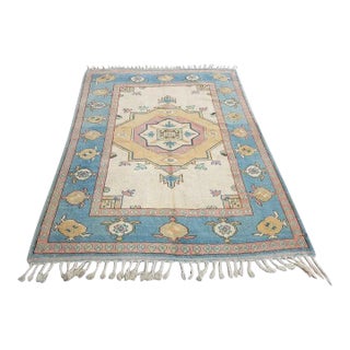 1960s Floral Design Wool Area Rug For Sale