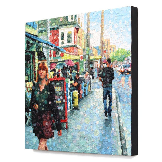 Contemporary Coming True - Impasto Textural Original Urban Figurative Pointillist Acrylic Painting For Sale - Image 3 of 9
