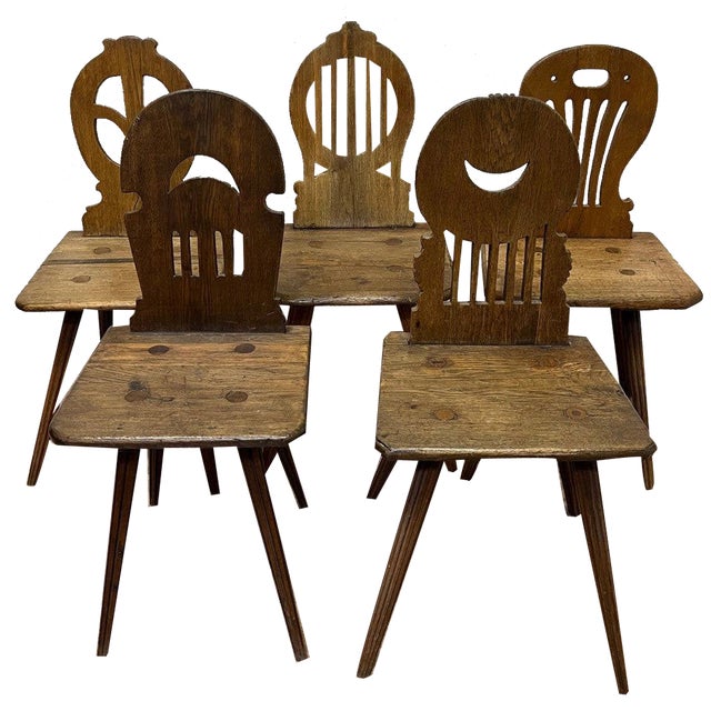 Antique German Farmhouse Chairs, 1800s, Set of 5 For Sale