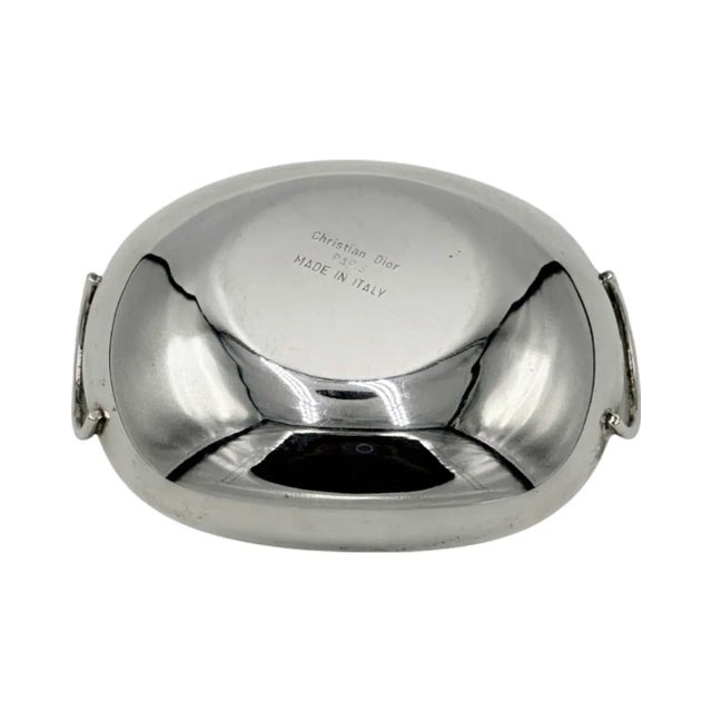Metal Vintage Christian Dior Paris Silver Plated Trinket Dish With Handles Italy For Sale - Image 7 of 12