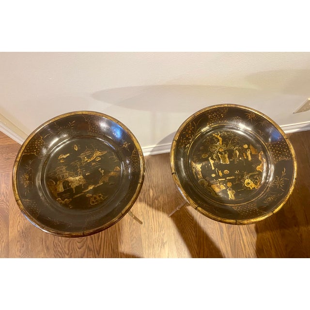 Dennis & Leen Attributed to Dennis & Leen Chinoiserie Black and Gold Cocktail Side Table a Pair For Sale - Image 4 of 10