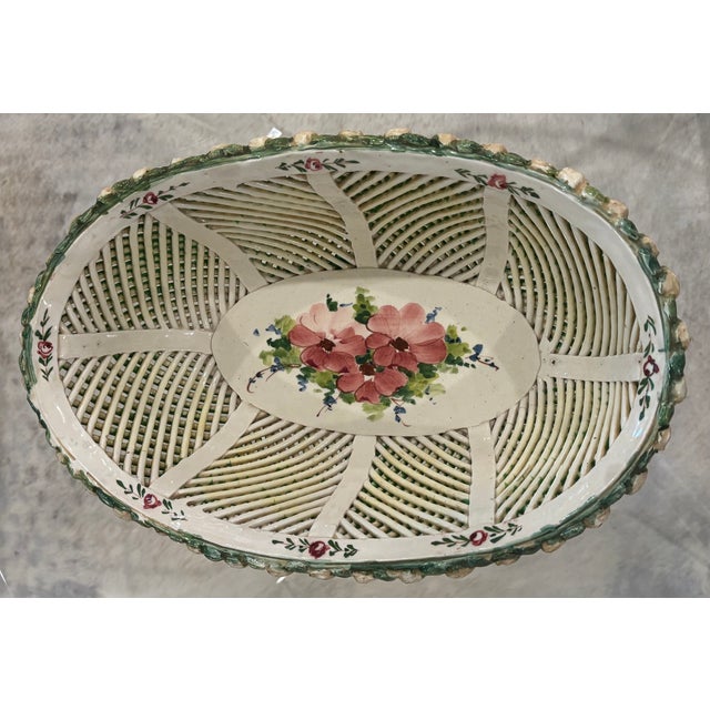 Traditional Large Scale Vintage Italian Majolica Openwork Bowl / Basket Centerpiece For Sale - Image 3 of 15