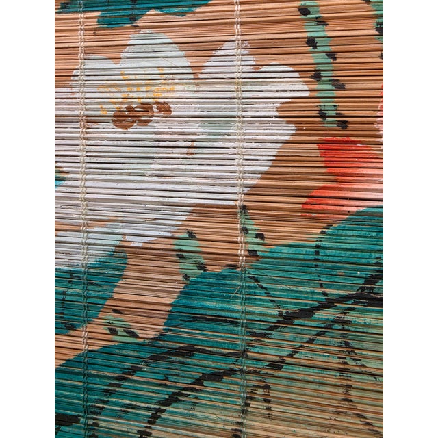 Mid 20th Century Hand-Painted Bamboo Slat Wall Scroll Mandarin Ducks & Lotus Flowers For Sale - Image 10 of 12