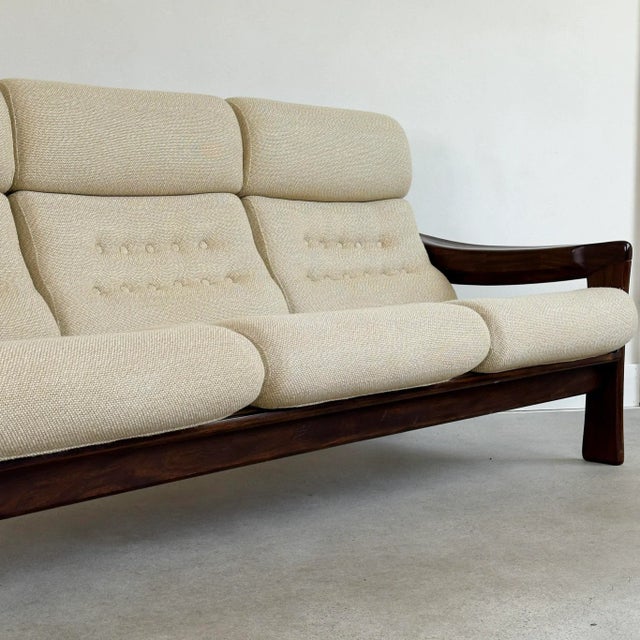 Beige 1970s Vintage Upholstered Mid-Century Modern 3-Seat Sofa For Sale - Image 8 of 11