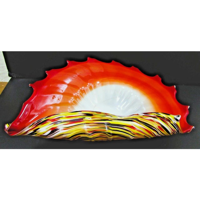 1950s Murano Art Glass Vibrant Confetti Handblown Scalloped Rim Centerpiece Bowl For Sale - Image 9 of 17
