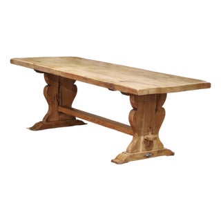 19th Century French Bleached Oak Trestle Refectory Monastery Dining Table For Sale