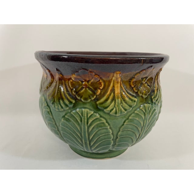 Art Nouveau Early 1900s Weller Art Pottery Majolica Cachepot Planter For Sale - Image 3 of 13