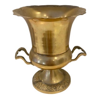 Vintage Hollywood Regency Polished Brass Urn Champagne Bucket For Sale