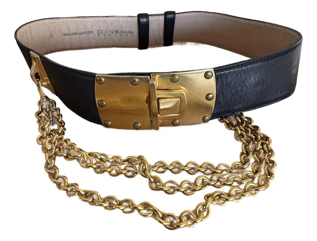 Vintage 90s made in Italy DKNY Brown Leather Belt with Gold Chain Accent Dkny Leather Belt - Etsy main image 3