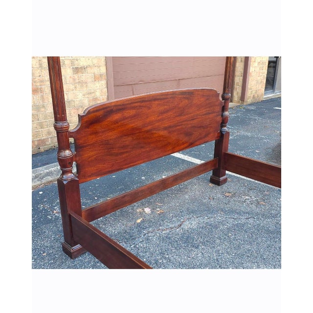 Late 20th Century Henredon Attributed Federal Carved Mahogany Four-Poster Queen Size Fretworked Canopy Bed For Sale - Image 13 of 15