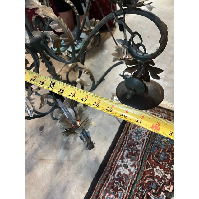 1970s Large Scrolling Black Metal Vintage Chandelier With Leaf Details For Sale - Image 9 of 9
