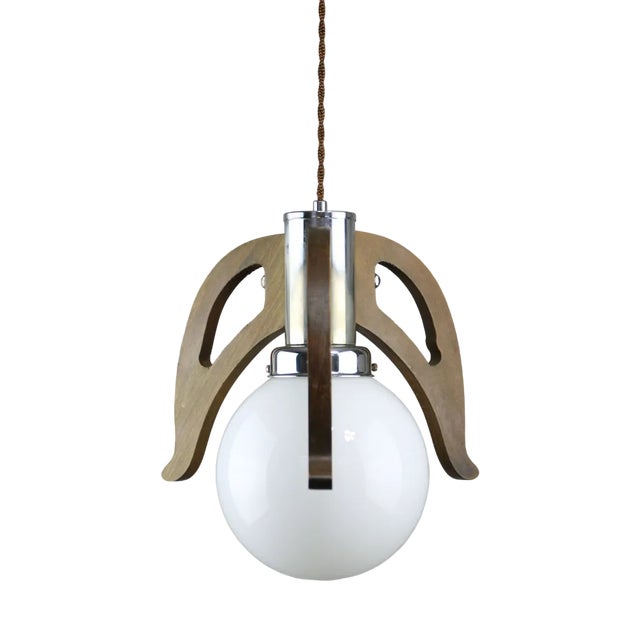 Mid-Century Scandinavian Chrome & Opaline Pendant Lamp, 1960s For Sale