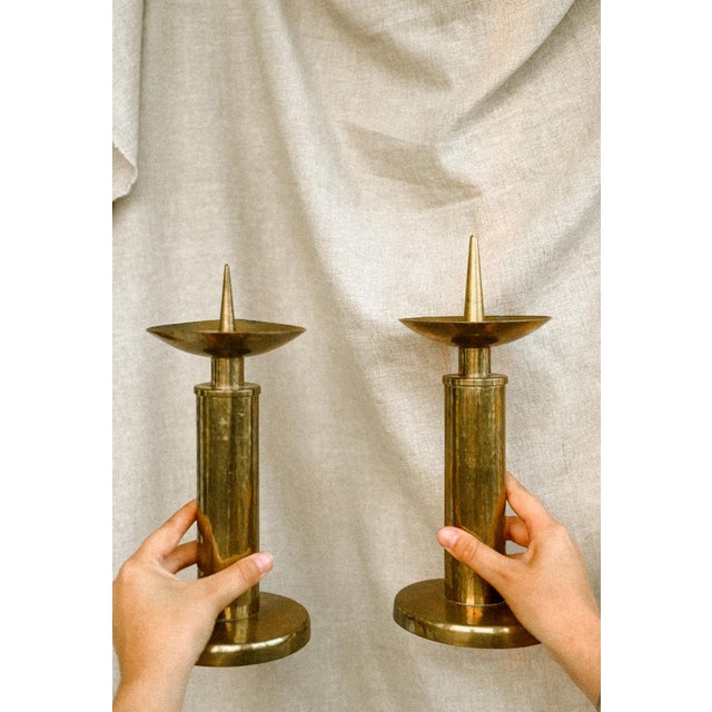 Brutalist Brass Candleholders, 1950s, Set of 2 For Sale - Image 4 of 7