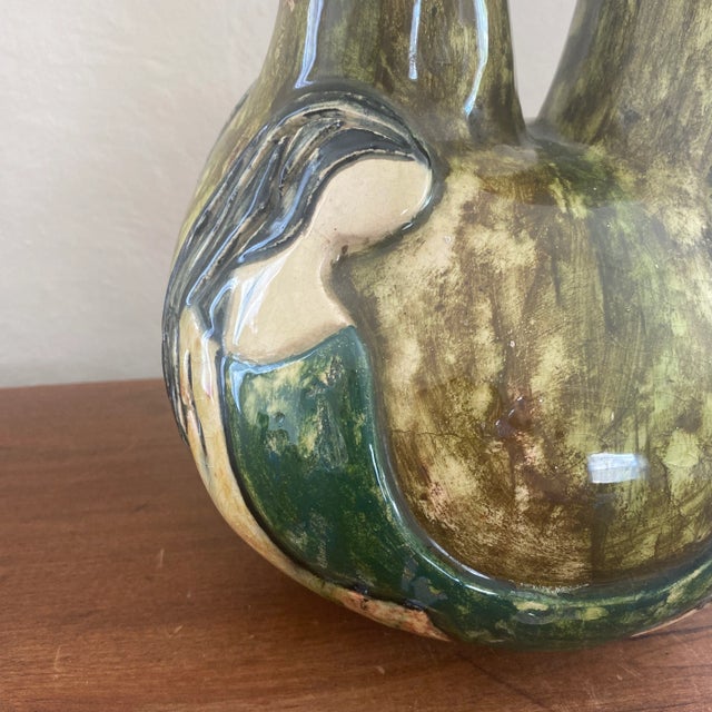 Ceramic Mid-Century Sgraffito Women Pottery Vase For Sale - Image 7 of 13