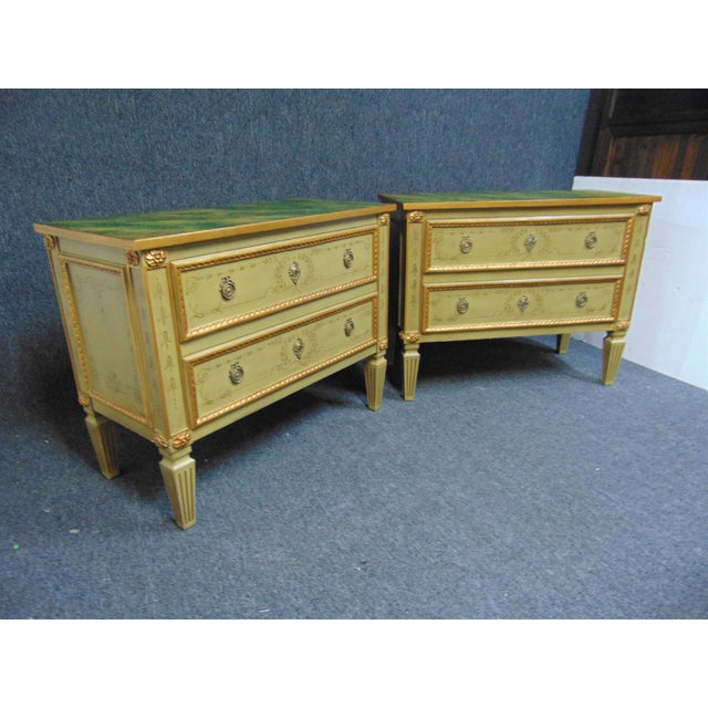 French Louis XVI Style Faux Marble Paint Decorated Commodes - a Pair For Sale - Image 3 of 10