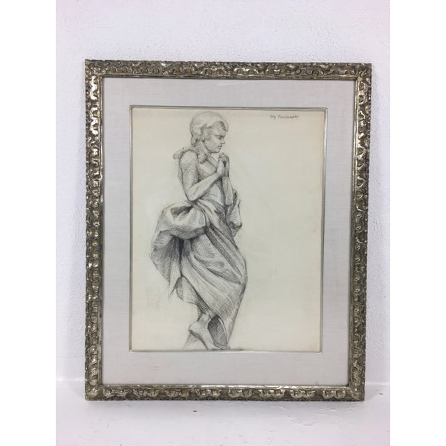 Academy Style Woman in Classical Dress Pencil Drawing. For Sale - Image 11 of 11
