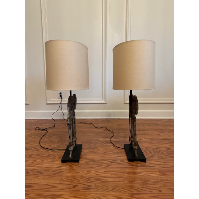 Vintage Rustic Farmhouse Wrought Iron Architectural Element Table Lamps, a Pair For Sale - Image 9 of 12