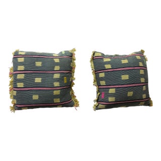 Pair of African Ikat Blue Pillows For Sale