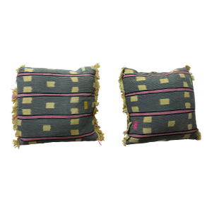 Pair of African Ikat Blue Pillows