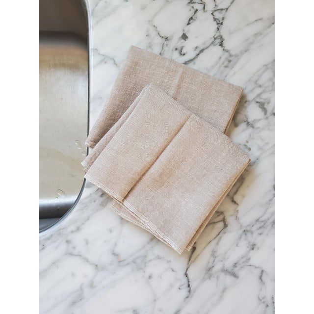 2010s Tan Beige Yarn Dyed Linen Kitchen Tea Dish Towels - a Pair For Sale - Image 5 of 7