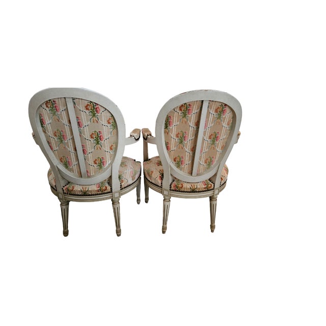 Ivory Set of Louis XVI Style White Limed Medallion Chairs For Sale - Image 8 of 16
