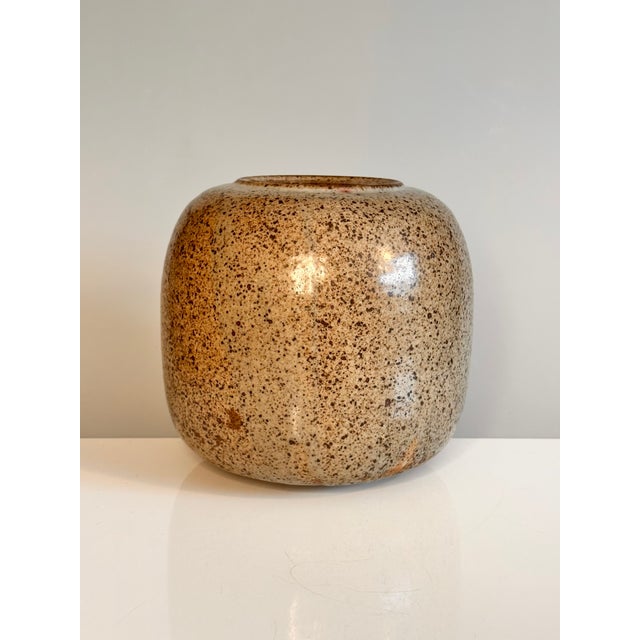 Contemporary Hand-Thrown Ceramic Art Vase with Speckled Earth-Tone Glaze, Germany, 1980s For Sale - Image 3 of 11