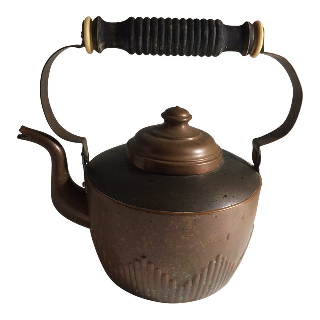 Vintage Copper & Carved Wooden Handle Tea Kettle Chairish