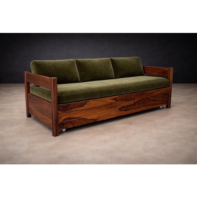 Brazilian Modern Two-in-One Rosewood Sofa & Daybed in Deep Olive Mohair, Celina For Sale - Image 9 of 16