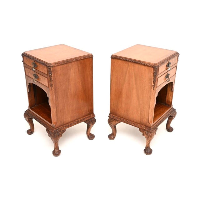 Antique Burr Walnut Bedside Cabinets, 1920, Set of 2 For Sale - Image 3 of 10