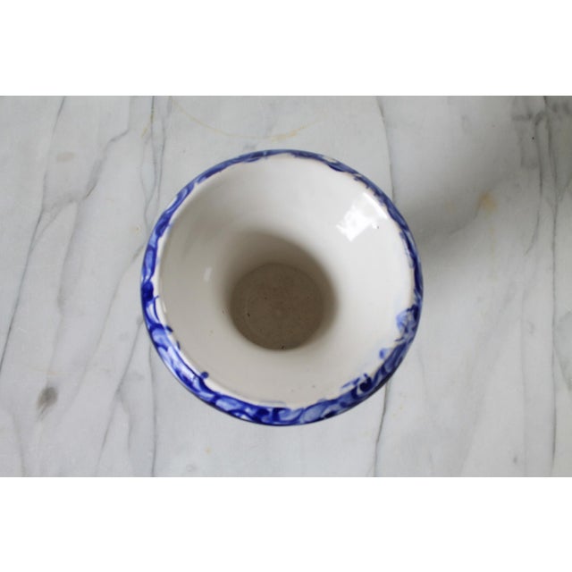 Blue Vintage Portuguese Blue and White Ceramic Urn-Shaped Vase For Sale - Image 8 of 9