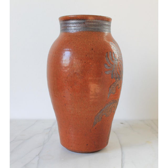 Vintage Studio Art Pottery Vase W/ Floral Motif For Sale - Image 4 of 9