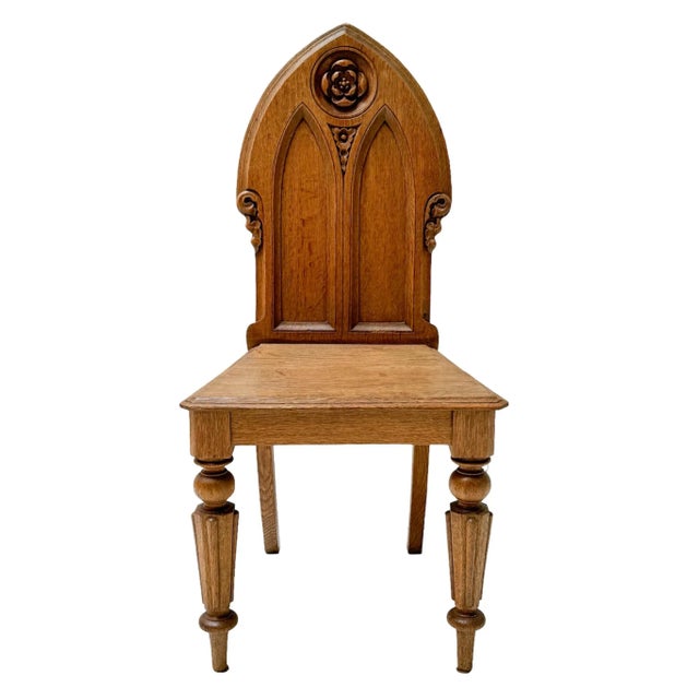 Stunning and rare Gothic Revival side chair. Striking Dutch design from the 1930s. Solid oak frame with original hand-...