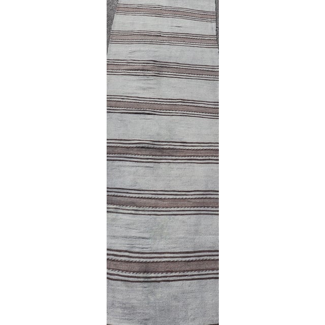 Vintage Turkish Kilim Runner With Gray and Brown Stripes 2'5 X 10'5 For Sale - Image 4 of 9