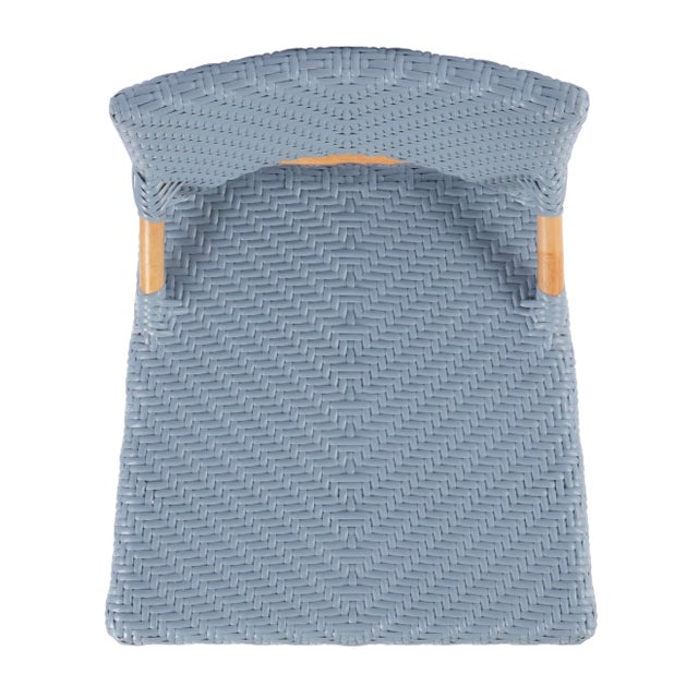 Sky Blue Creanly 25.25 in. Seat Height Rectangular Rattan Counter Stool with Back, Baby Blue/ Natural Rattan Frame For Sale - Image 8 of 9