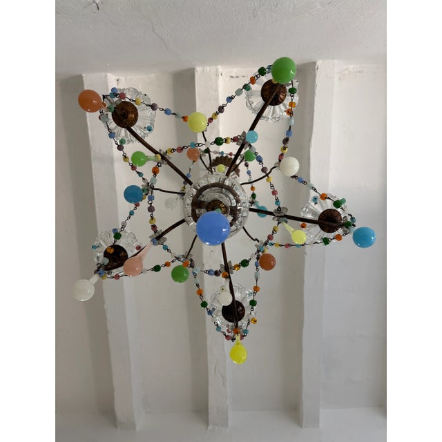 French French Rainbow Pastel Confetti Candy Colors Opaline Drops Chandelier, Circa 1920 For Sale - Image 3 of 12