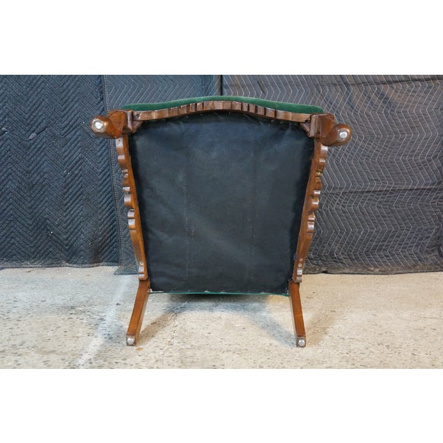 Victorian Revival Carved Mahogany Velvet Upholstered Library Reading Armchair For Sale - Image 18 of 18