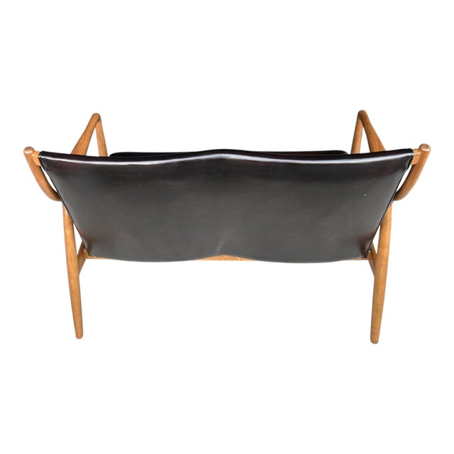 Scandinavian Modern Walnut & Black Leather Loveseat – Sculptural Frame For Sale In Los Angeles - Image 6 of 11