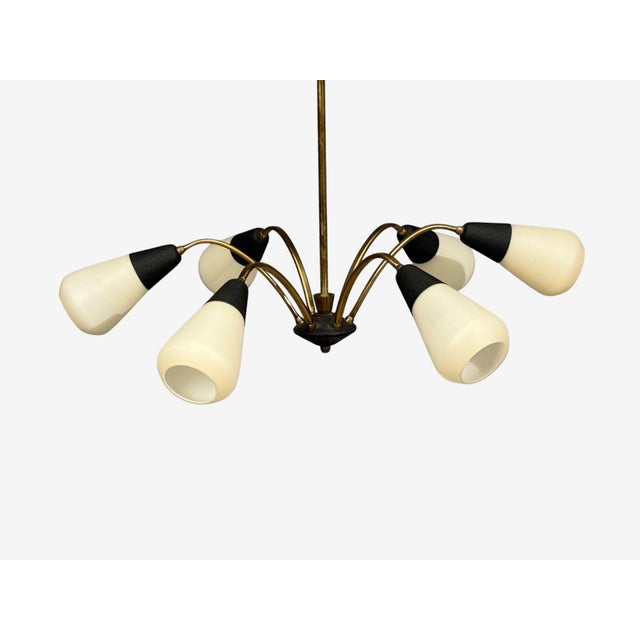 1960s Sputnik Style, Chandelier, Brass, Enameled Metal, Glass For Sale In New York - Image 6 of 10