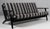 Hans J. Wegner three-seat sofa made of black lacquered oak. Upholstered with striped fabric. Model 290, made by GETAMA....