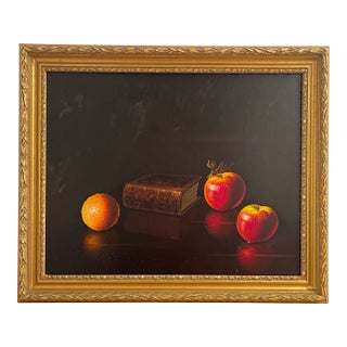 Dark Academia Vintage Italian Still Life Chromolithograph I. Gold Frame For Sale