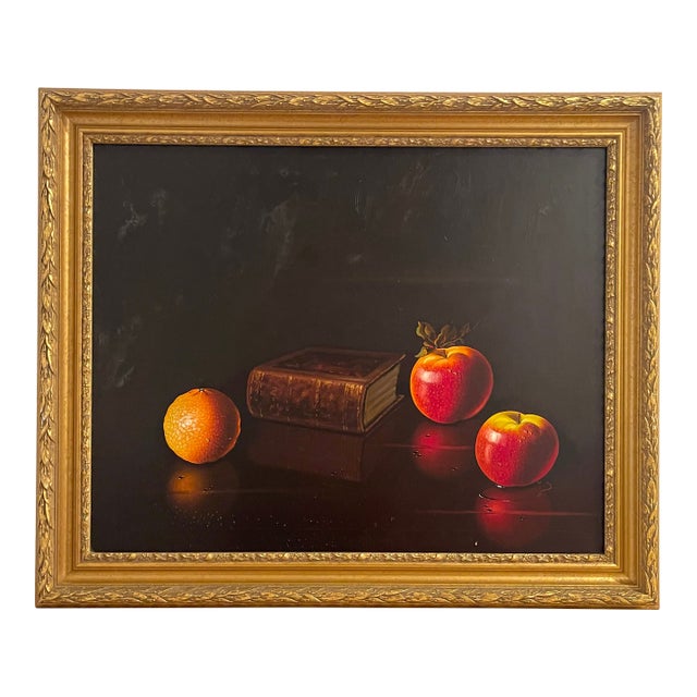 Dark Academia Vintage Italian Still Life Chromolithograph I. Gold Frame For Sale