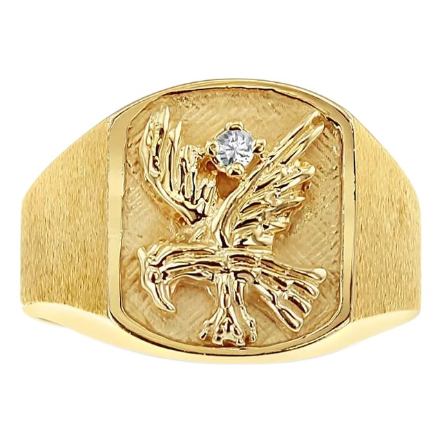 Soaring Eagle with Diamond Center & Brushed Satin Finish on Side, Size 7 For Sale