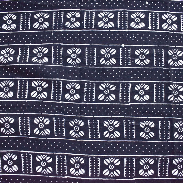 Vintage Black Mudcloth Textile 62x41 Inch For Sale