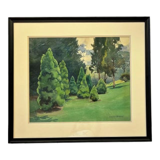 Original Signed Julius Delbos Watercolor Painting Titled 'Dwarf Alberta Spruce' C1943 For Sale