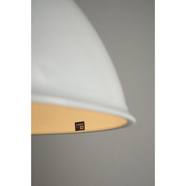 Metal Minimalist White Metal Pendant with Ribbed Glass Top from Metalarte, 1980s For Sale - Image 7 of 12