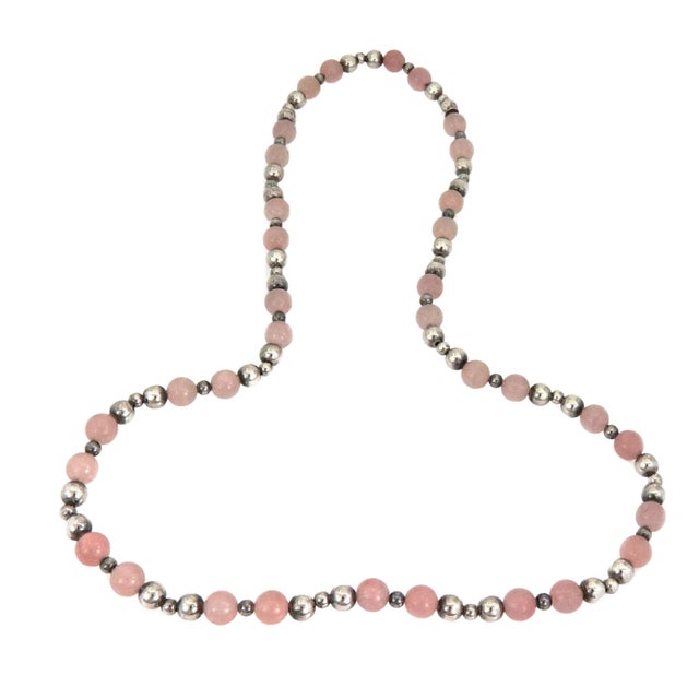 Tiffany & Co. Vintage Sterling Silver Pink Quartz Beaded Necklace For Sale