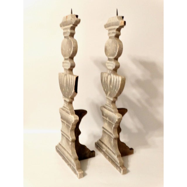 Italian Trompe L’oeil Pricket Candlesticks 29" Height, a Pair For Sale - Image 6 of 8